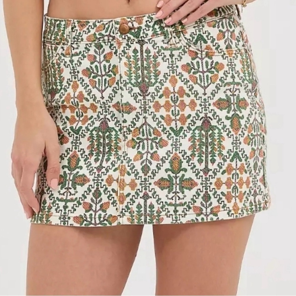 Wrangler Floral Printed Denim Mini Skirt Boho Western High Rise Women size 12